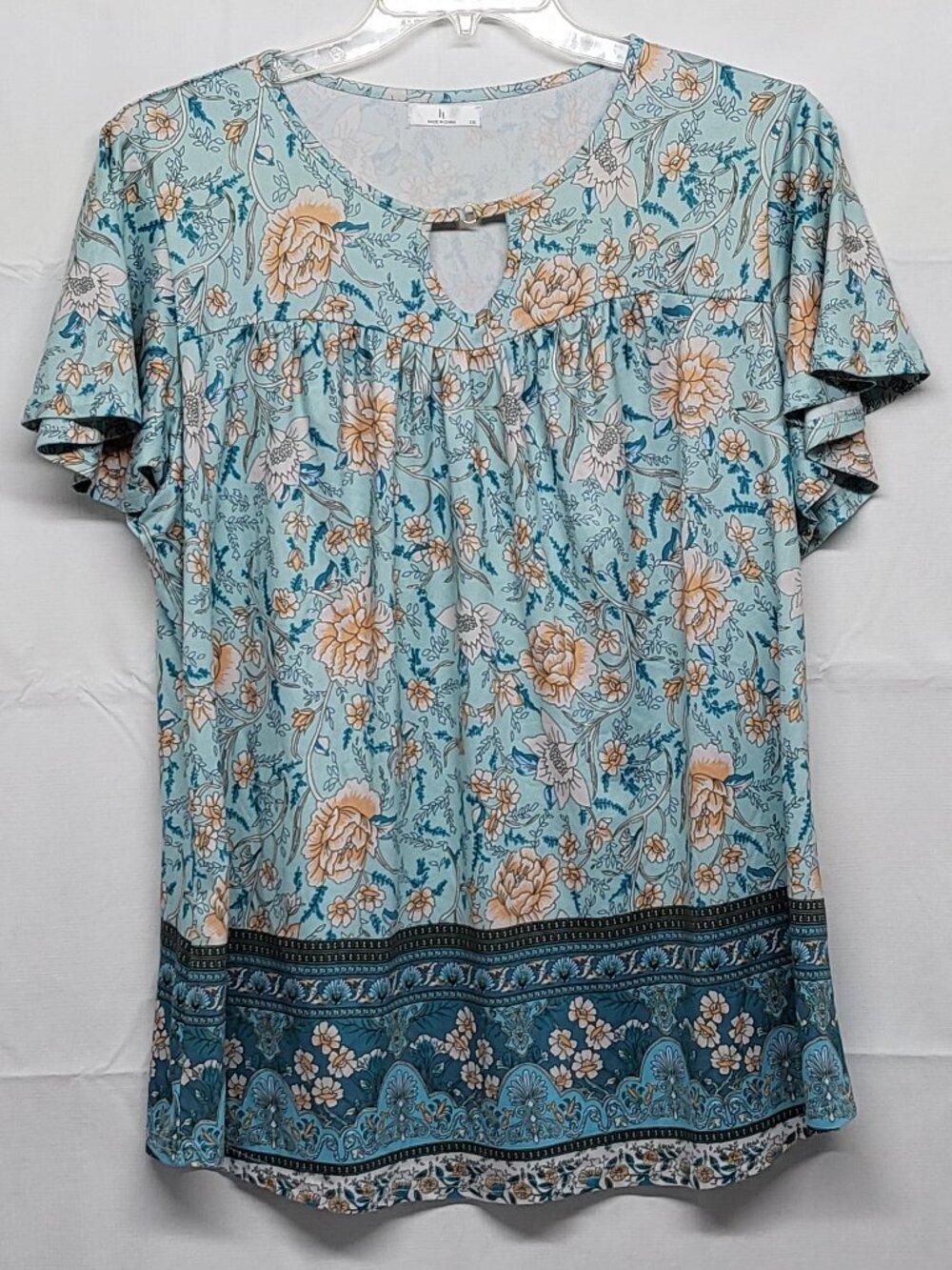 It Womens Floral Top XXL Flutter Sleeve Jersey Knit Boho
